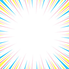 集中線の背景、漫画表現、フレーム、ポップなカラー、正方形サイズ