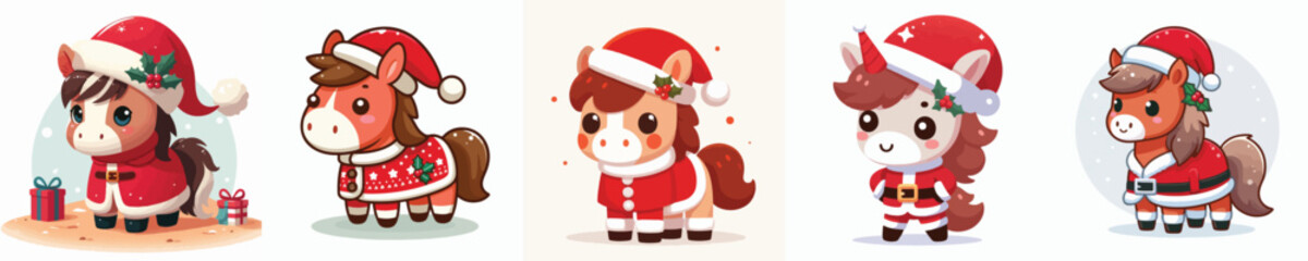 cute horse vector in Christmas costume