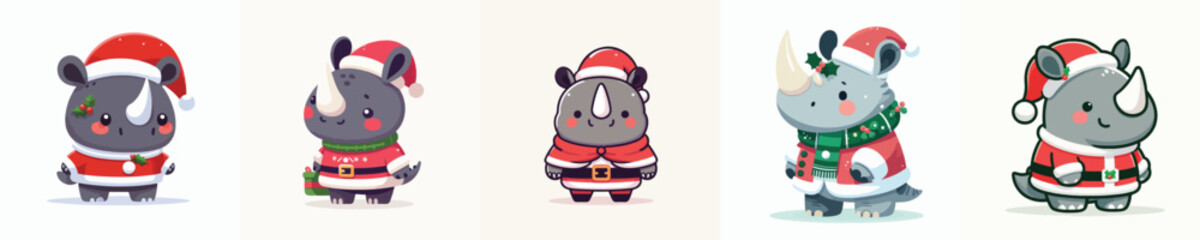 cute rhino vector in Christmas costume