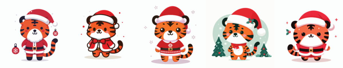 cute tiger vector in Christmas costume