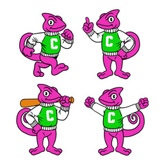 Collection of Chameleon Sport Mascot in Vintage Style
