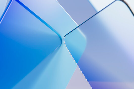 Abstract Blue Glass Shapes with Reflections and Circles