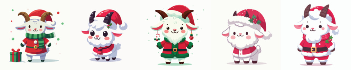 cute goat vector in Christmas costume