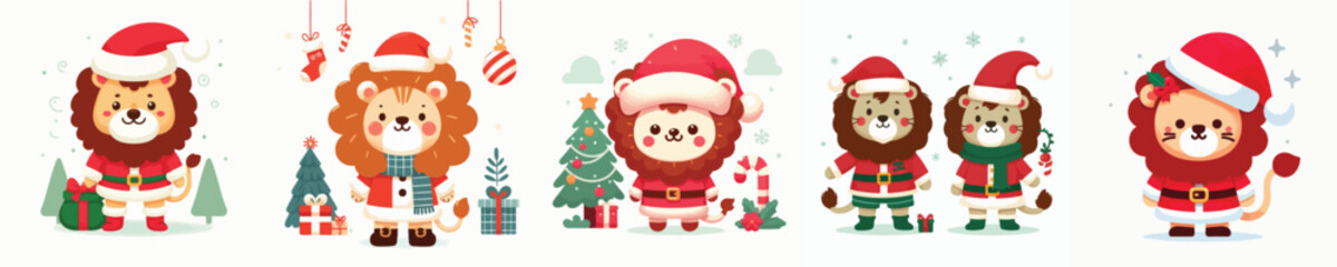 cute lion vector in Christmas costume