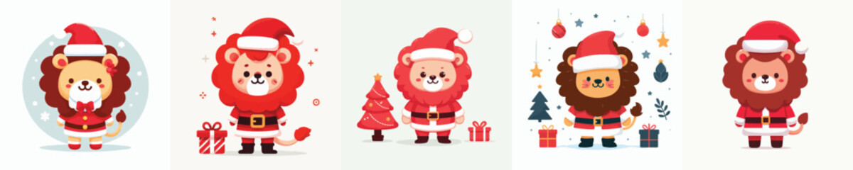 cute lion vector in Christmas costume