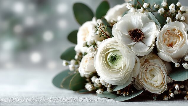 Elegant white flower bouquet on a textured surface