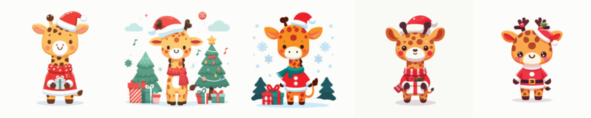 cute giraffe vector in Christmas costume