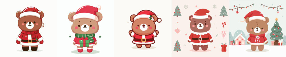 cute bear vector in Christmas costume