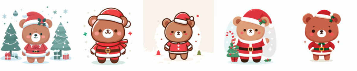 cute bear vector in Christmas costume