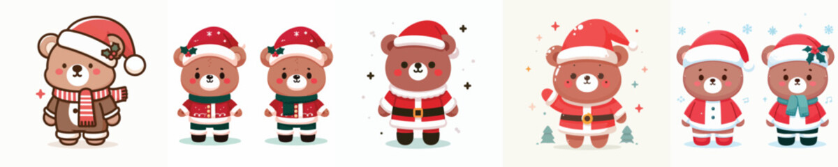 cute bear vector in Christmas costume