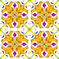 Seamless pattern with red and blue glazed tiles