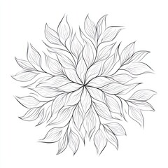 Circular arrangement of delicate, sketched leaves radiating from a central point