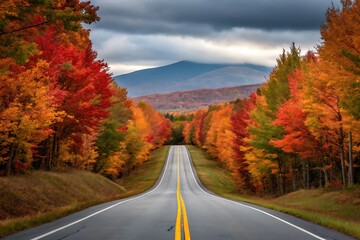 Naklejka premium Autumn foliage road trip scenic drive landscape photography mountain view travel destination journey