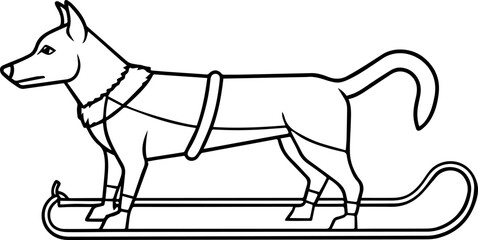 Dog sled black outline vector and illustration, coloring book page
