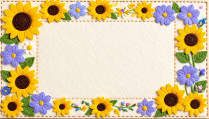 Felt Postcard Frame with Sunflowers and Morning Glories — A Cheerful Seasonal Design