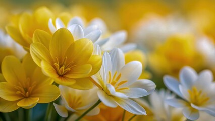 Bright yellow and white flowers bloom beautifully in meadows, showcasing nature vibrant colors and delicate petals