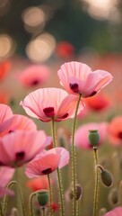 Bright and beautiful pink and red flowers bloom in a summer garden