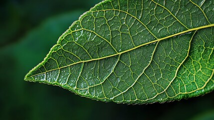 Close-up of a leaf showcasing intricate vein patterns.