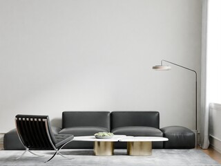 Modern Minimalist Living Room Interior Poster Frame Wall Mockup