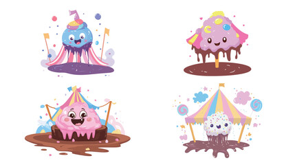 A cotton candy slime with pastel swirls and sugar-like sparkles, featuring soft pink, blue, and lavender tones, perfect for kawaii designs, sensory play concepts, and sweet-themed illustrations.