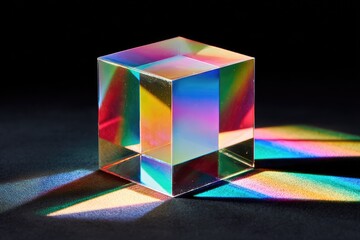 Prismatic cube on dark background