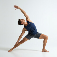 Person Doing Yoga Pose Or Stretching, Side View, Athletic Wear, White Background