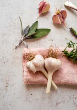New season garlic with herbs 
