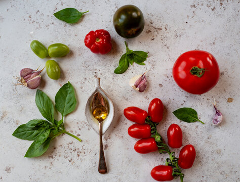 Summer produce featuring tomatoes