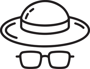 Minimalist outline illustration of a wide brimmed hat and eyeglasses