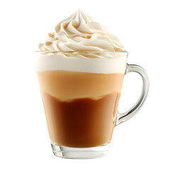 Whipped cream topped coffee isolated on a white background.