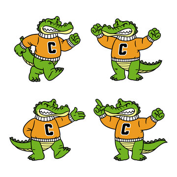 Collection of Crocodile Sport Mascot in Vintage Style