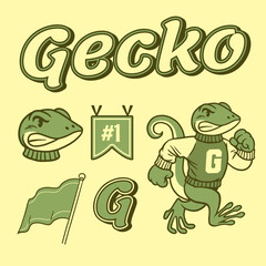 Gecko Mascot and Sport Object Set