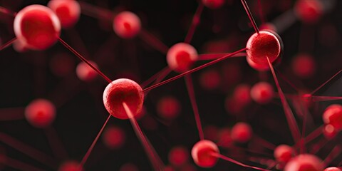 Abstract network of interconnected red spheres