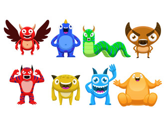 Set of Funny and Cute Colorful Monster Illustration