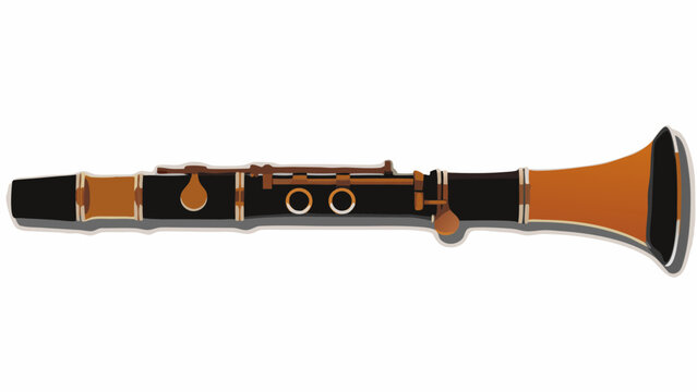 Illustration of a clarinet with black and brown sections and metal keys on a white background view silhouette