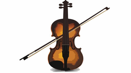 Fototapeta premium Illustration of a violin with a bow resting across it against a plain white background in a studio setting silhouette