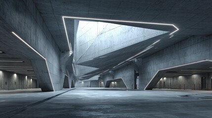 Futuristic Concrete Parking Garage Interior