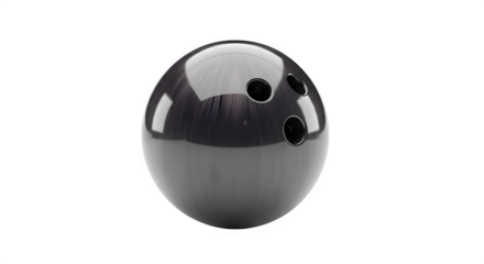 Sleek metallic bowling ball with three finger holes gleams with polished perfection, ready for strike action and athletic competition.