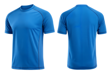 Dynamic blue athletic t-shirt front and back view ready for active lifestyle branding and design