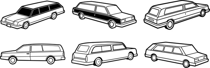 Obraz premium Set of Hearse black outline vector and illustration, coloring book page