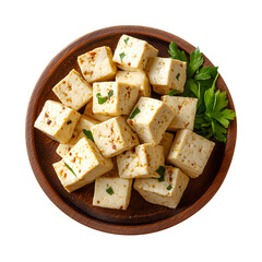 An extremely perfect looking idiyappam with coconut milk in a dark metal dish isolated on a white background.