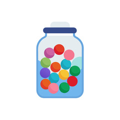 Jar filled with colorful marbles or gumballs