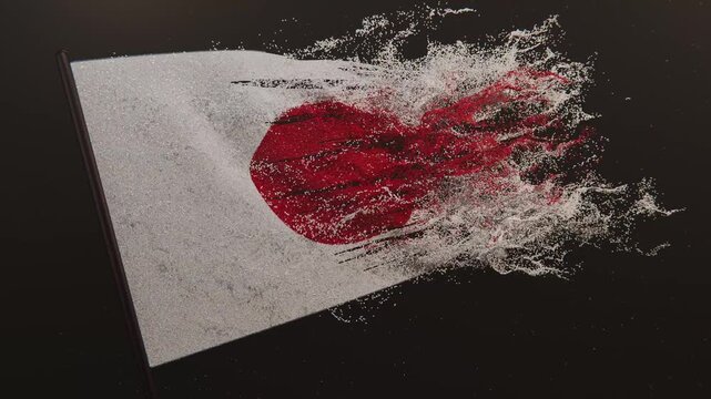 Particle flag animation of Japan. State of Japan flag animation. Waving flag of Nippon koku