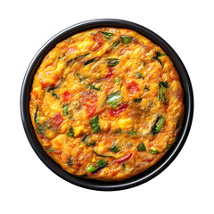 An extremely perfect looking Methi Thepla in a dark stainless steel dish isolated on a white background