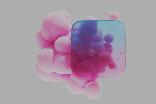 Glassmorphism Panel with Abstract Pink and Blue Bubbles &ndash; 3D Render