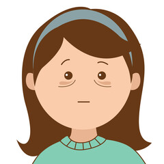 Woman has dark circles and bags under eye, illustration cartoon on white background