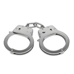 Close up metallic handcuffs with a connecting chain symbolizing law enforcement and justice isolated on transparent background