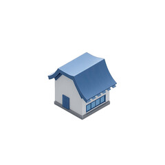 3d model of a small house with a blue roof.