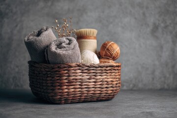 Fototapeta premium A woven basket filled with spa items