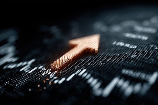 Abstract upward arrow graphic on a digital display - Powered by Adobe